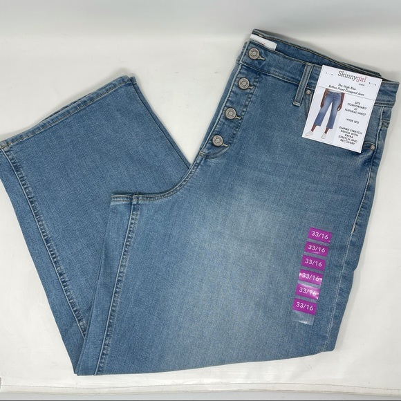 NWT! SkinnyGirl High Rise Button Front Cropped Wide Leg Denim Stretch Jeans - Picture 3 of 13